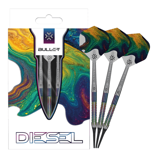 Bullet Diesel V2 Softdarts - 20g Auf dem Foto sind Bullet Diesel V2 20g Soft Darts zu sehen. Sie eignen sich gut für Softdartspieler.