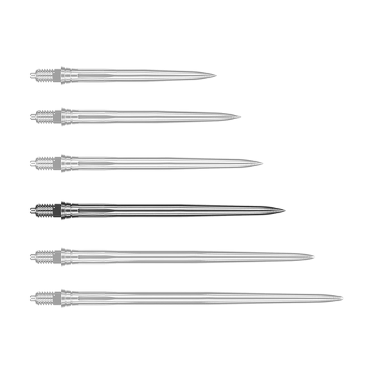 Abgebildet ist eine einzelne silberne Dartspitze mit glatter Oberfläche und 40mm Länge. Die Spitze eignet sich für den Austausch oder Ersatz an Dartpfeilen.