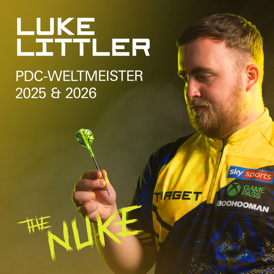 Target K-Flex Luke Littler Fallout No6 Flights werden präsentiert. Die Flights sind ein Zubehör für Dartspieler.