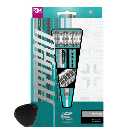 Das Bild zeigt die Target Hydro 01 Swiss Point Steeldarts. Die Darts haben ein modernes Design und sind speziell für Präzision entwickelt.