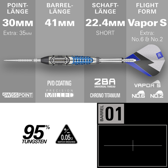 Target Phil Taylor Power X Chrono Swiss Points Steeldarts Hier sieht man die Target Phil Taylor Power X Chrono Swiss Points Steeldarts. Die Darts sind in einem eleganten Design gehalten.