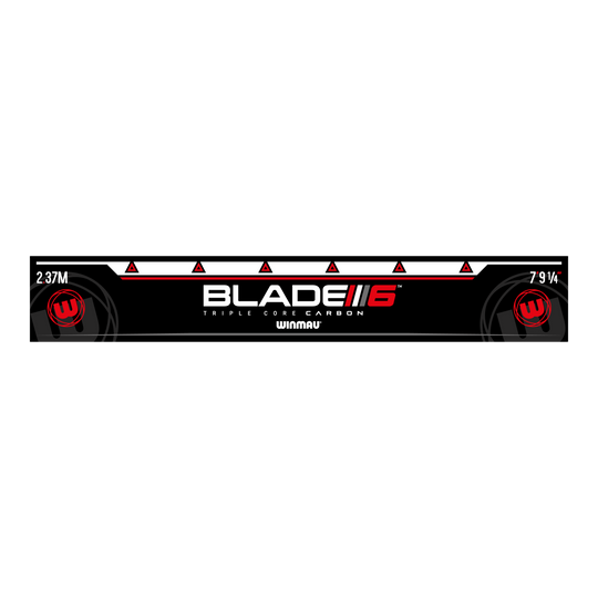 Winmau Blade 6 Abwurflinie Das Bild zeigt die Abwurflinie "Winmau Blade 6". Auf der Linie sind die Maße 2,37 m und 7'9¼" zu sehen.