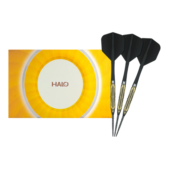 Caliburn Halo H2 Steeldarts - 22,5g Das Bild zeigt die Caliburn Halo H2 Steeldarts mit einem Gewicht von 22,5g in voller Länge. Die Steeldarts sind besonders langlebig und robust.