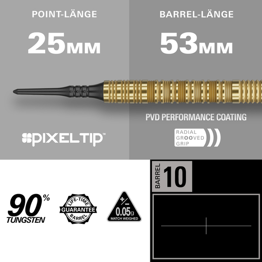 Target Bolide Envy 10 Softdarts Zu erkennen sind die Target Bolide Envy 10 Softdarts. Das Produkt eignet sich für Softdart-Spiele.
