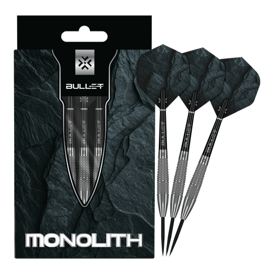 Bullet Monolith Steeldarts Abgebildet sind die Bullet Monolith Steel Darts in voller Länge. Dieses Produkt eignet sich für das Steeldart-Spiel.