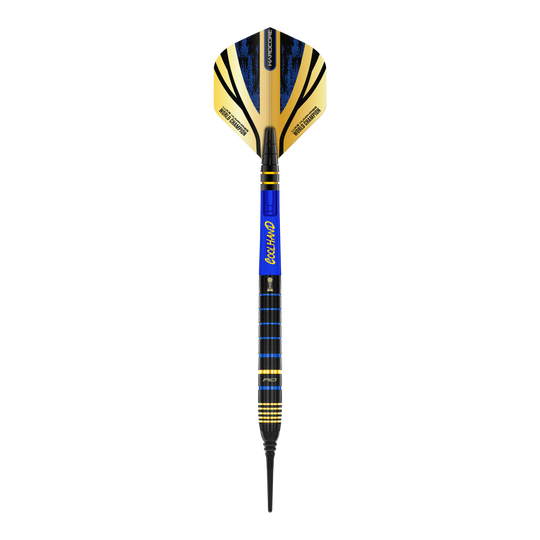 Red Dragon Luke Humphries TX4 Avenger Softdarts - 20g Der Red Dragon Luke Humphries TX4 Avenger Softdart – 20g ist ein hochwertiger Dartpfeil mit schwarzem, blauem und goldenem Design. Er hat eine goldene Flight und einen strukturierten, farblich abgestimmten Barrel für optimalen Grip.