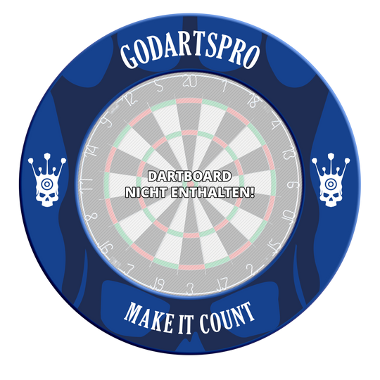 Go Darts Pro Dartboard Surround Abgebildet ist erneut ein Dartboard-Surround in Blau von GoDartsPro. Es wurde zur Sicherheit und Optik beim Dartspielen entwickelt.