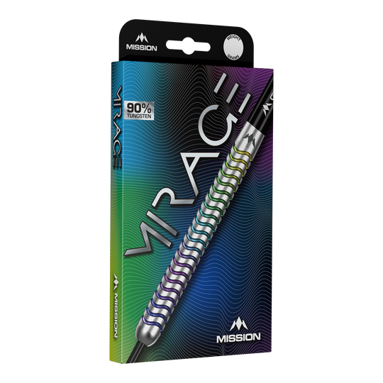 Mission Mirage Steeldarts Mission Mirage Steeldarts sind klassische Steeldarts für präzises Spiel. Das Bild zeigt das Produkt in Detailansicht.
