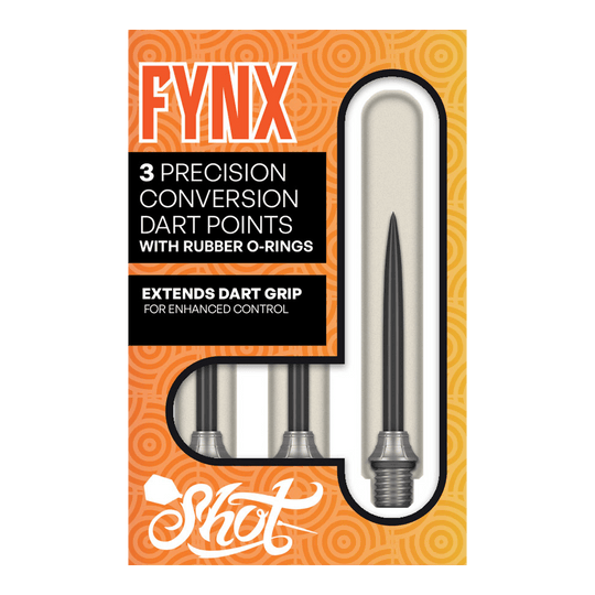 Shot Fynx Conversion Points - 32 mm Das Foto zeigt die Shot Fynx Conversion Points, 32 mm lang. Diese Dartspitzen ermöglichen ein einfaches Umwechseln der Pointen.