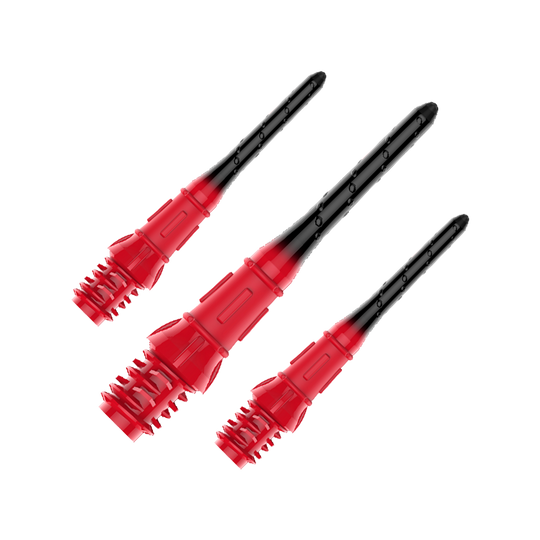 L-Style Premium Lippoint Gradiation Dartspitzen (30er Pack) Das Bild zeigt drei schwarze und rote Dartspitzen. Sie sind hochwertig verarbeitet und haben ein auffälliges Design.