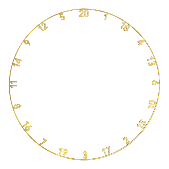 Precise 180 OnePiece Lasercut Zahlenring Ein goldener Lasercut-Zahlenring für eine Dartscheibe wird dargestellt. Es handelt sich um das Modell Precise 180 OnePiece.