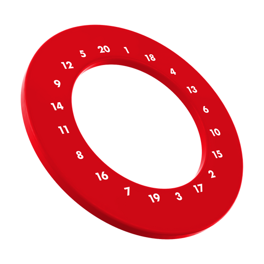HD Zahlen Dartboard Surround - Eigene Farben Das Bild präsentiert einen Dartboard Surround in Rot ohne Logo. Der Surround ist mit HD-Zahlen ausgestattet.