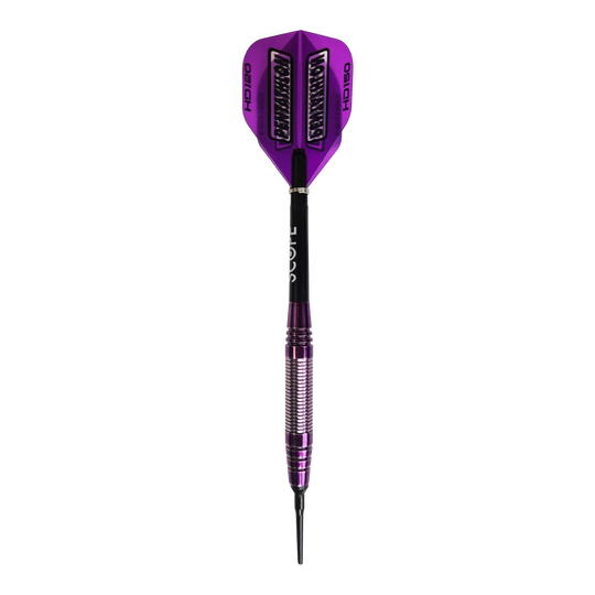 Abgebildet sind die McDart Purple Brass Softdarts mit 18g. Sie sind für Softdarts entwickelt und haben eine auffällige lila Farbe.