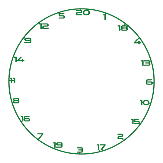 Bullet Dartboard Zahlenring Ein Zahlenring für ein Dartboard mit klarer Ziffernstruktur liegt auf weißem Hintergrund. Das Material glänzt leicht.