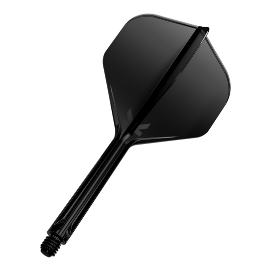 Dies ist ein schwarzer Dartflight mit Schaft. Das Design ist schlicht und modern gehalten.