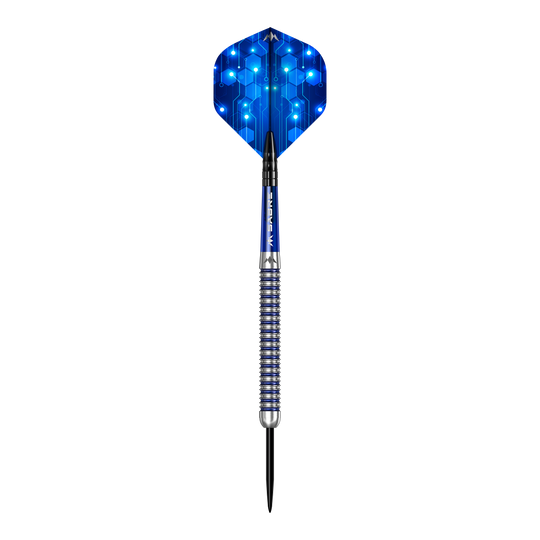 Mission ION Blue Silver Steeldarts Das Bild zeigt die Mission ION Blue Silver Steeldarts. Die Darts sind in Blau und Silber gehalten.