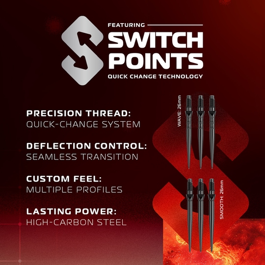 Winmau Fornax Tapered Switch Point Steeldarts Hier sieht man die Winmau Fornax Tapered Switch Point Steeldarts. Die Darts besitzen ein schlankes Profil für optimale Balance.
