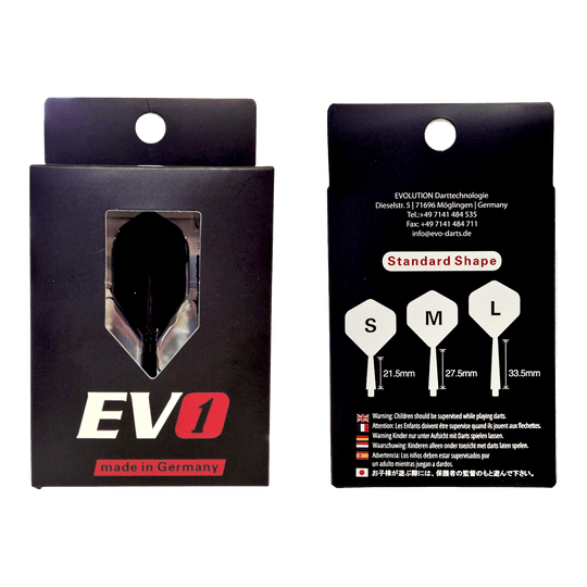 Evolution EVO1 Flight-Shaft-System - Schwarz Evolution EVO1 Flight-Shaft-System in Schwarz ist dargestellt. Das Produkt ist für den Einsatz im Dartsport geeignet.