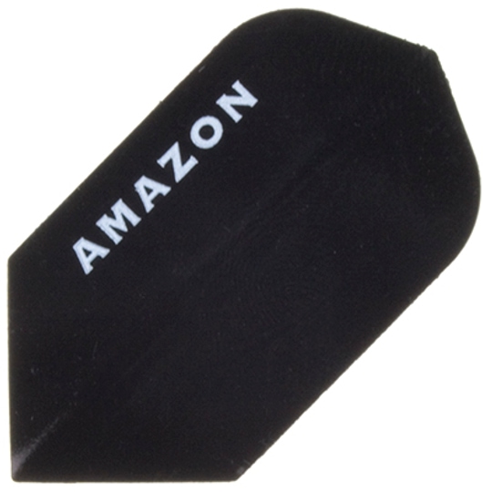 a11 Das Bild zeigt ein schwarzes Dart-Flügelchen mit der Aufschrift "AMAZON". Es handelt sich um das Produkt "Amazon Flights A11".