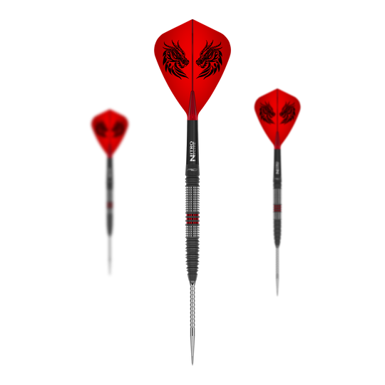 Red Dragon Jonny Clayton Hireath Switch Point Steeldarts Das Foto stellt ein Set der Red Dragon Jonny Clayton Hireath Switch Point Steeldarts dar. Dieses Set bietet alles für ein professionelles Dartspiel.