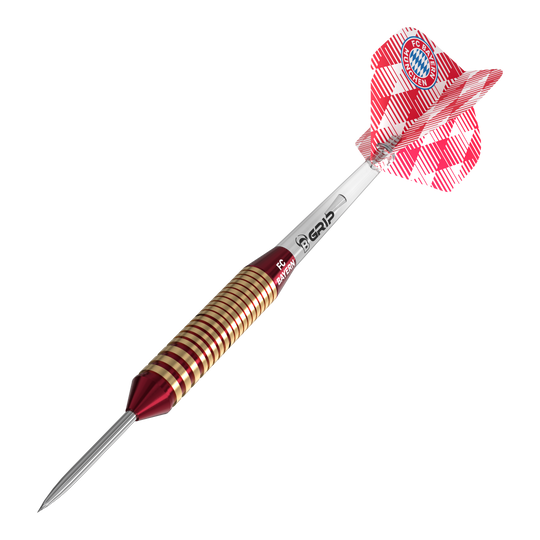 Bulls FC Bayern München Brass Steeldarts - 21g Hier sieht man die Bulls FC Bayern München Brass Steeldarts mit einem Gewicht von 21g. Sie sind für Steeldart geeignet und mit FC Bayern München Design gestaltet.