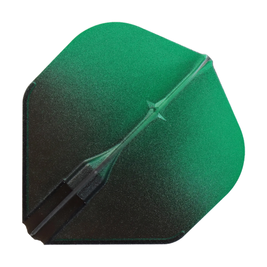 Dies ist ein Dartflight in Schwarz und Grün. Die Farben verlaufen diagonal über die Oberfläche.