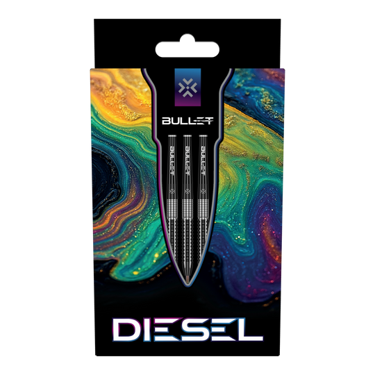Bullet Diesel Steeldarts Zu sehen sind die Bullet Diesel Steeldarts. Das Bild zeigt das Aussehen und Design dieses Dartprodukts.