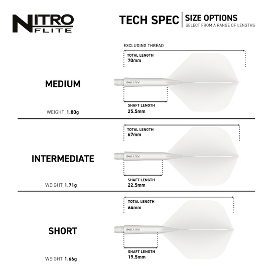 Red Dragon Nitroflite White Shaft White Flights No2 Das Bild zeigt die Red Dragon Nitroflite White Shaft White Flights No2. Es handelt sich um weiße Dartflights mit weißem Schaft.