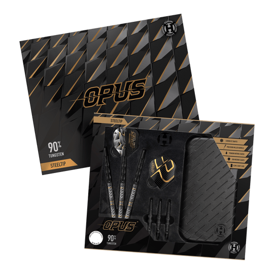 Harrows Opus Quick Point Steeldarts Harrows Opus Quick Point Steeldarts - 23g. Es werden drei Steeldarts mit 23 Gramm aus der Harrows Opus Reihe dargestellt.