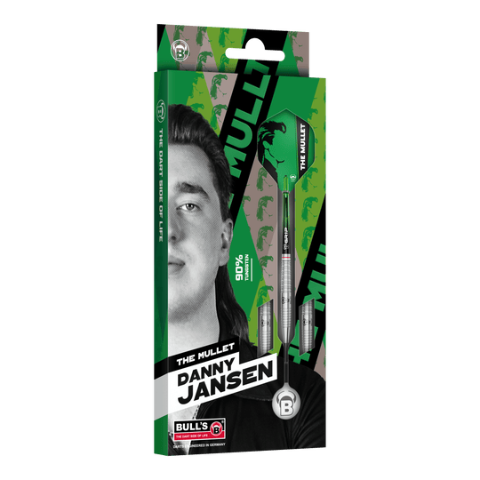 Bulls Danny Jansen G2 Steeldarts Das Produkt Bulls Danny Jansen G2 Steeldarts wird gezeigt. Das Bild veranschaulicht die Bauweise und Details des Steeldarts.