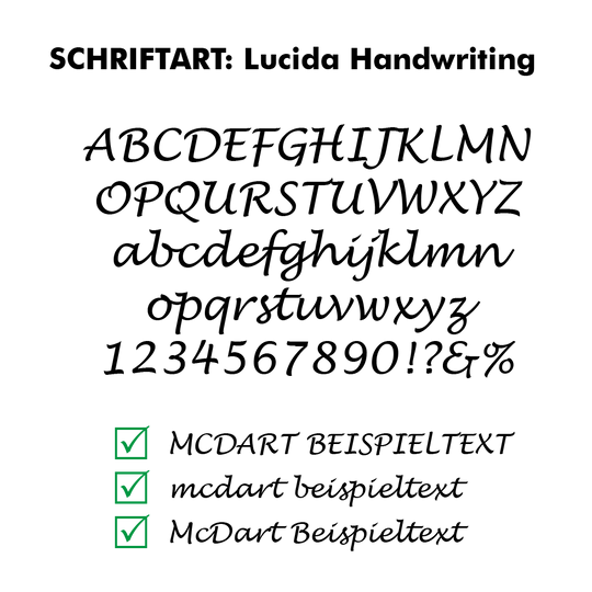 Flightdruck_Schriftart_LucidaHandwriting Das Bild zeigt einen Text in der Schriftart Lucida Handwriting mit dem Titel "Sicherheitsvorkehrungen während des Flugs". Am unteren Rand sind drei grüne Häkchen in Kästchen neben Stichpunkten zu sehen.