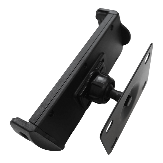 Dies ist die McDart TABSteady Tablet Wandhalterung. Sie besteht aus stabilem schwarzen Material und eignet sich zur sicheren Befestigung eines Tablets an der Wand.