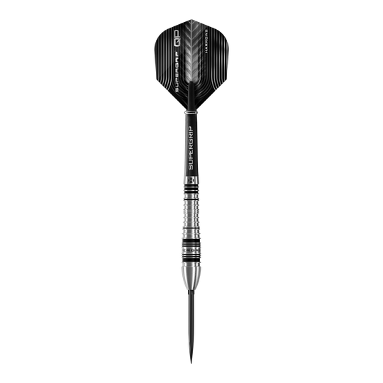 Harrows Supergrip Bomb Quick Point Steeldarts Das Bild zeigt die Harrows Supergrip Bomb Quick Point Steeldarts. Die Darts sind für präzises Werfen im Dartspiel entwickelt.