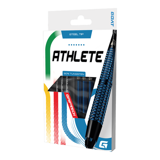 Das Foto zeigt die GOAT Athlete Black Tungsten Steeldarts. Diese Steeldarts zeichnen sich durch ihre Robustheit aus.