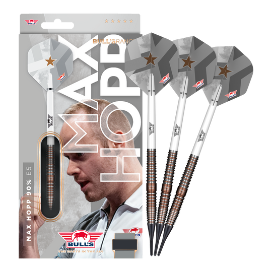Bulls NL Max Hopp E5 Softdarts - 20g Zu sehen ist das Set Bulls NL Max Hopp E5 Softdarts im Gewicht 20g. Die Darts sind ideal für Softdart-Enthusiasten geeignet.