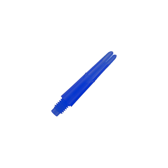 L-Style L-Shafts Locked Straight - Blue 130 Auf dem Bild ist ein gerader, blauer Dart-Schaft ohne Kappen zu sehen. Er hat ein Gewinde am unteren Ende und ist 26 mm lang.