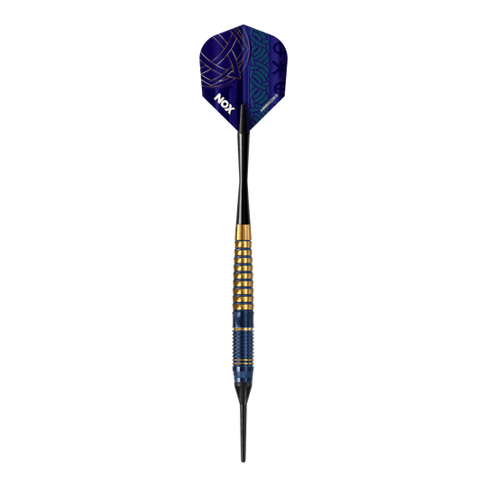 Harrows Nox Premium Brass Softdarts Harrows Nox Premium Brass Softdarts. Gezeigt wird ein Softdart-Set aus der Nox Premium Brass Serie von Harrows.