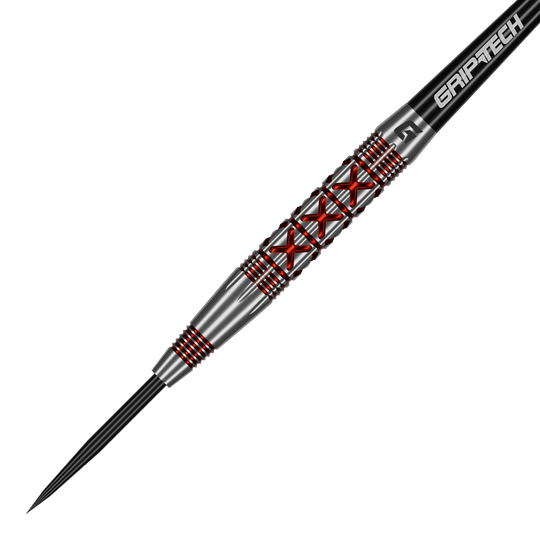 Das Foto zeigt die GOAT Strikes Steeldarts aus einer anderen Perspektive. Die Details des Dartpfeils sind gut erkennbar.