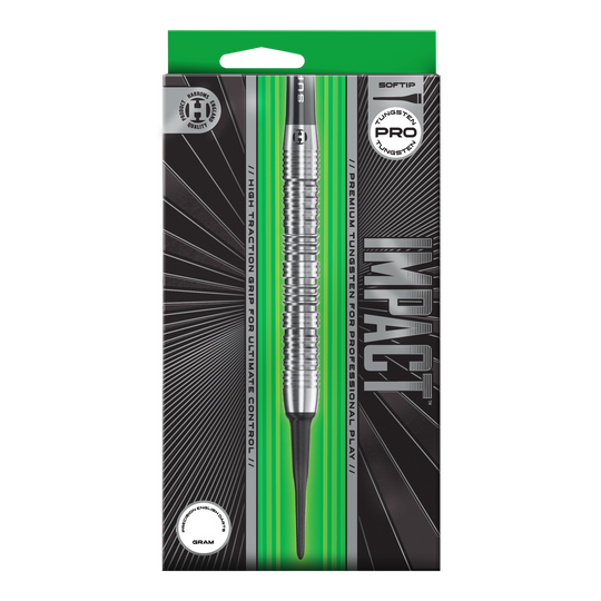 Hier sind die Harrows Impact Softdarts dargestellt. Man sieht Details des Produktes aus einer weiteren Ansicht.