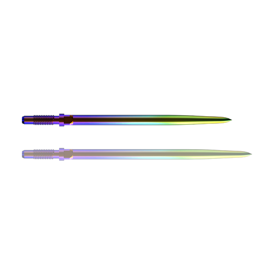 Bulls NL Convertible Point Dartspitzen - Smooth - Rainbow Ein Bild mit dem Dateinamen BU57716_BullsNL_Convertible_Points_Smooth_Rainbow_36mm_1. Es zeigt vermutlich einen Dartspitzen-Artikel in Regenbogenfarben.