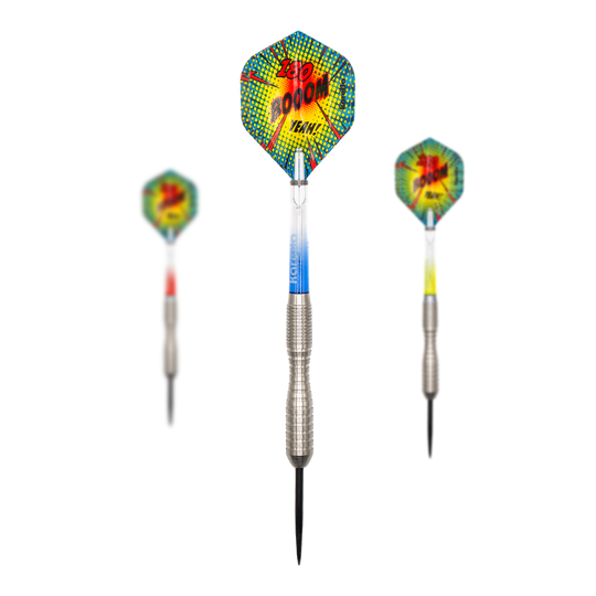 Karella Comic Line CL-3 Steeldarts - 24g Dieses Bild zeigt ein Set der Karella Comic Line CL-3 Steeldarts mit 24 Gramm Gewicht. Das Set eignet sich ideal für Präzisionswürfe.