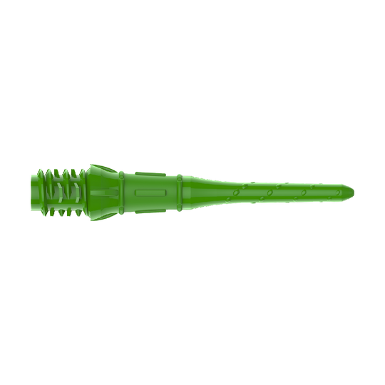 Premium Lippoints (30er Pack) - Spitzen Das Bild zeigt eine grüne Kunststoffspitze für Softdarts. Sie hat ein geriffeltes Gewinde und eine schlanke, längliche Form.