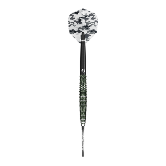 Shot Camo Ghillie Turbo Point Steeldarts - 23g Shot Camo Ghillie Turbo Point Steeldarts 23g sind moderne Dartpfeile mit Tarndesign. Drei Dartpfeile liegen nebeneinander.