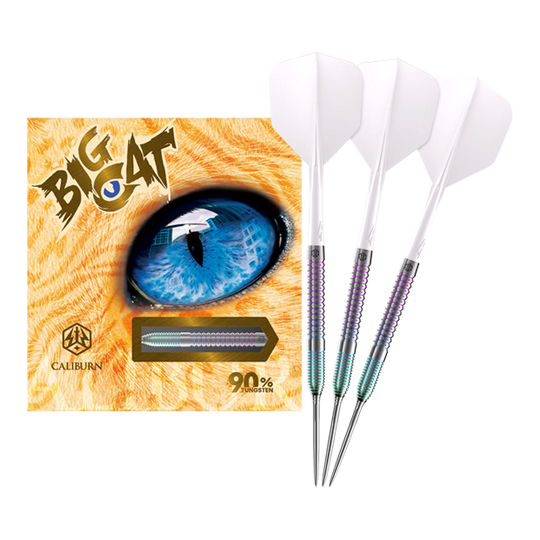 Caliburn Big Cats Ozelot Steeldarts Caliburn Big Cats Ozelot Steeldarts mit einem Gewicht von 23g. Das Bild zeigt die gesamte Länge des Dartpfeils.