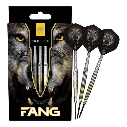 Bullet Fang Steeldarts Auf dem Bild sind die Bullet Fang Steeldarts komplett zu sehen. Die Steeldarts sind in voller Länge dargestellt.