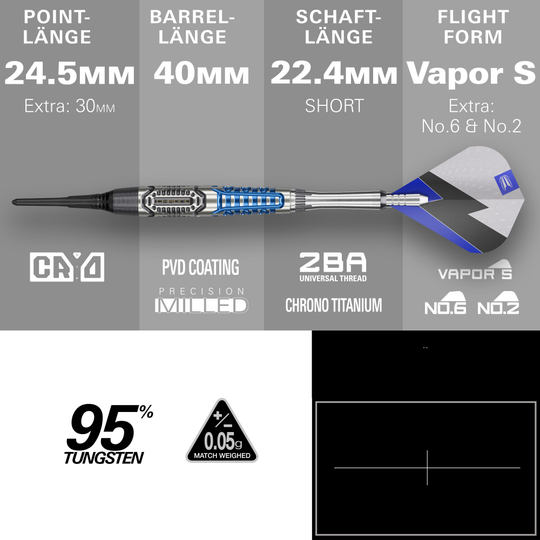 Target Phil Taylor Power X Chrono Softdarts Abgebildet ist das Produkt Target Phil Taylor Power X Chrono Softdarts. Die Darts haben ein modernes Design mit auffälligen Details.