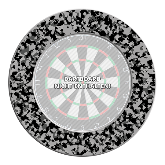 Auf dem Bild ist das Produkt DBS-CAMO2_McDart_Camo_Dartboard_Surround_Urban_1 zu sehen. Es sieht nach einem Dartboard-Surround in Tarnmuster aus.