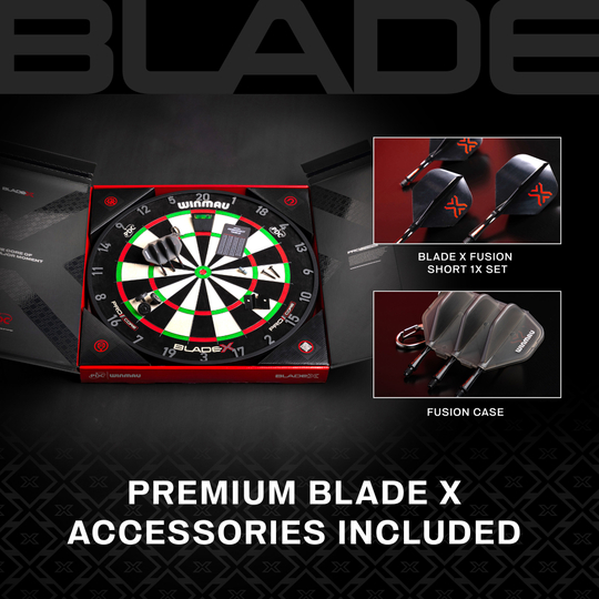 Winmau Blade X ProCore Steeldartboard Das Bild zeigt eine Detailaufnahme des Winmau Blade X ProCore Steeldartboards. Es hebt die Besonderheiten der Scheibe hervor.
