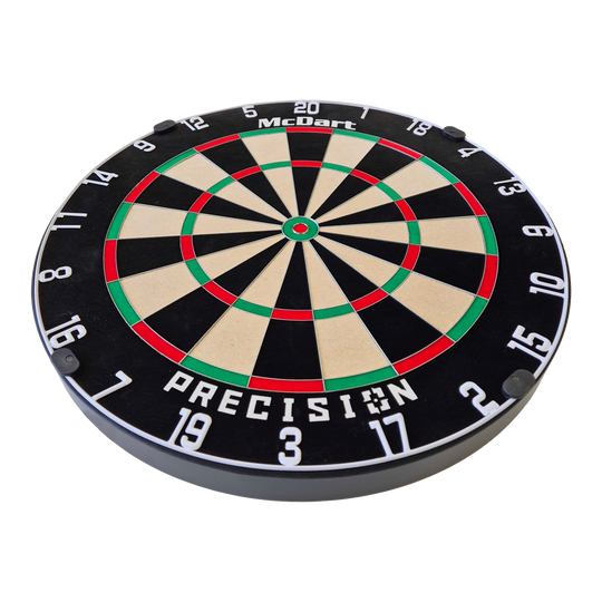 McDart Precision Steeldartboard Dies ist ein McDart Precision Steeldartboard. Die Scheibe hat ein klassisches Design mit klarer Nummerierung und farbigen Markierungen.