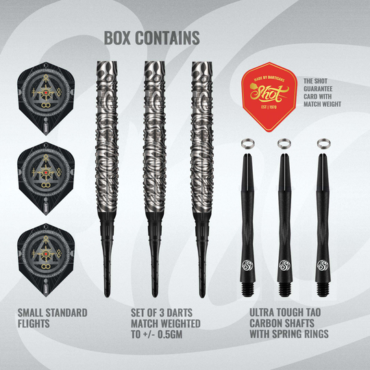 Shot Alchemy Runstel Softdarts - 20g Zu sehen sind die Shot Alchemy Runstel Softdarts mit einem Gewicht von 20g. Sie bieten hohe Präzision und Spielkomfort.